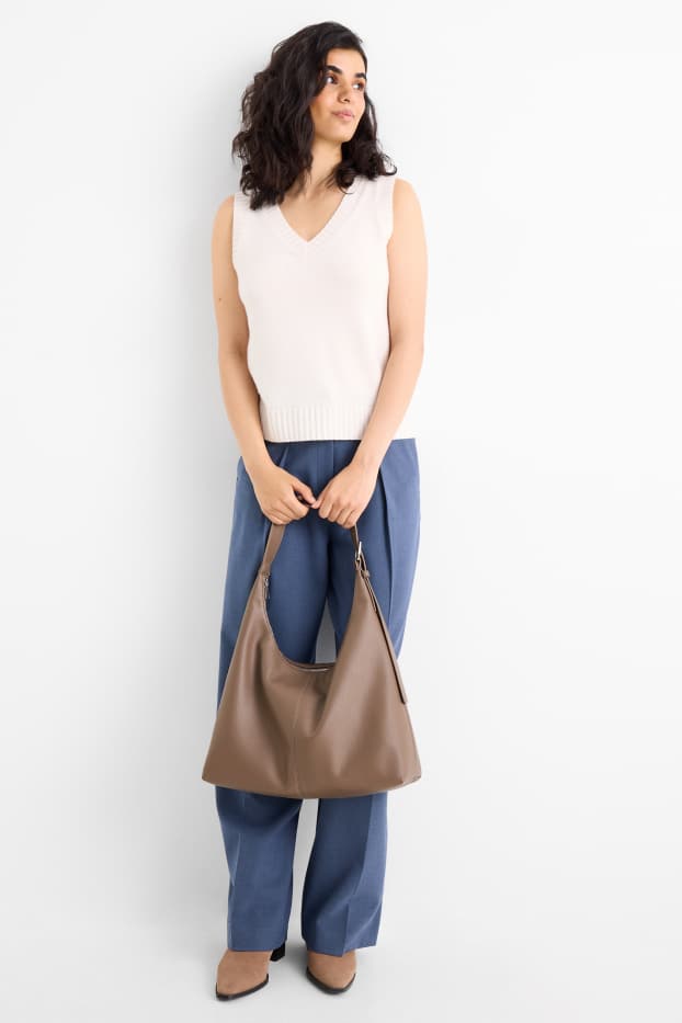 Damen - Schultertasche - Lederimitat - hellbraun