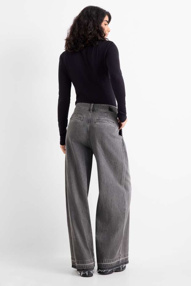 Damen - Wide Leg Jeans - Mid Waist - jeansgrau