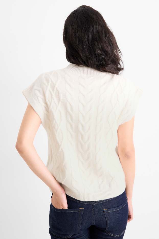 Femmes - Pull en maille en cachemire mélangé - manches courtes - laine mélangée - blanc crème