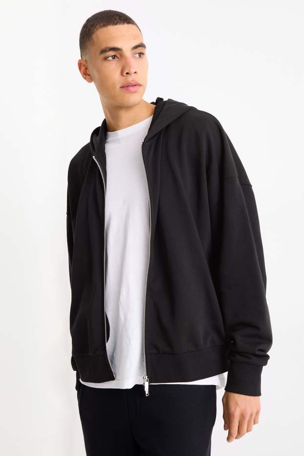 Uomo - Felpa con zip e cappuccio - nero