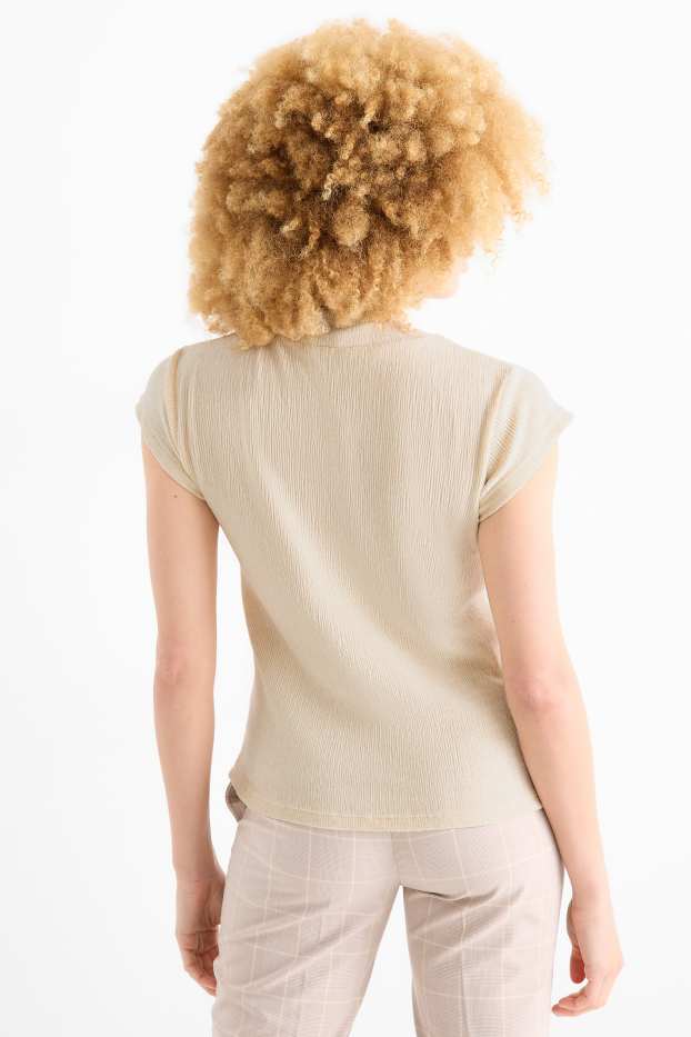 Femmes - T-shirt en velours - regular fit - finition texturée - beige