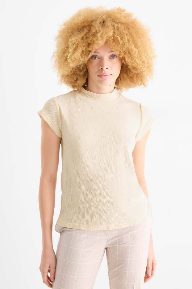 Femmes - T-shirt en velours - regular fit - finition texturée - beige