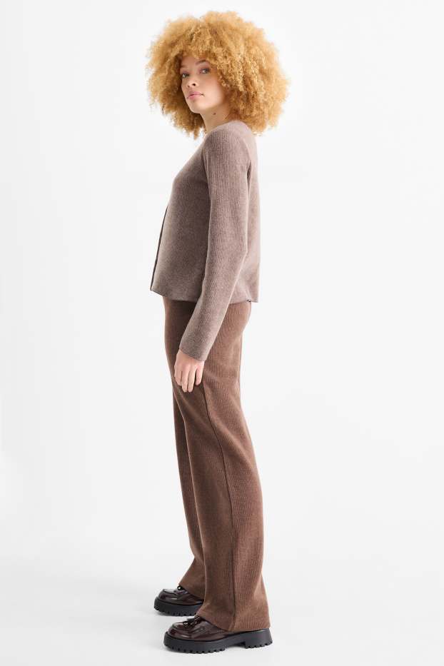 Dames - Gebreide joggingbroek - ribstof - bruin