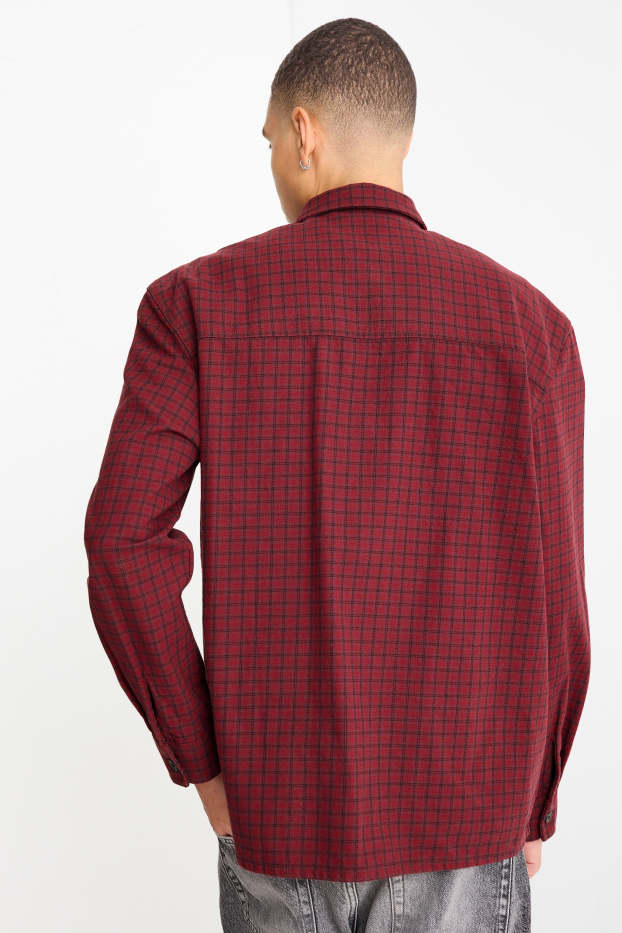 Hommes - Chemise - relaxed fit - col kent - à carreaux - rouge foncé / noir