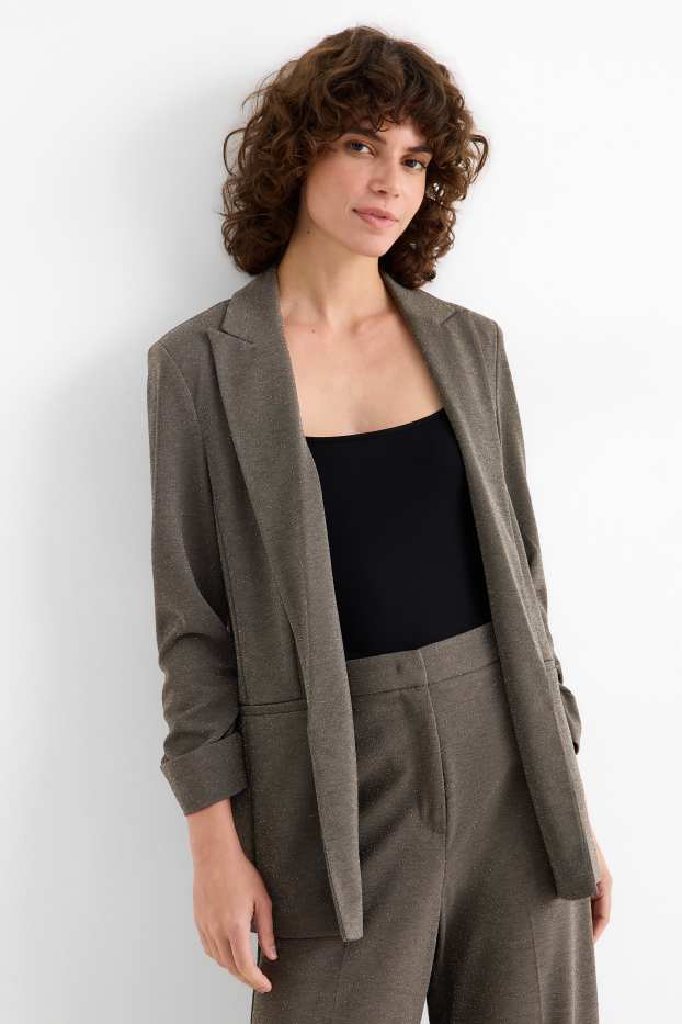 Dona - Blazer - regular fit - efecte brillant - gris fosc