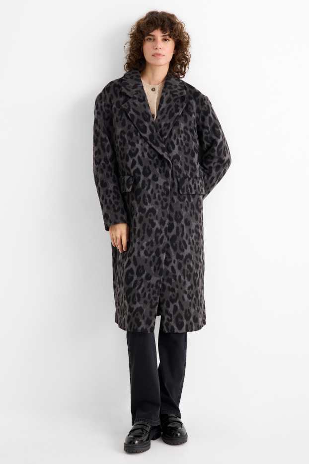 Donna - Cappotto - stampa leopardata - grigio scuro
