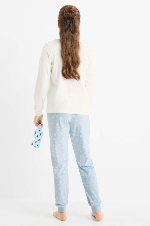Kinderen: meisjes - Lilo & Stitch - set - kerstpyjama en slaapmasker - wit / lichtblauw