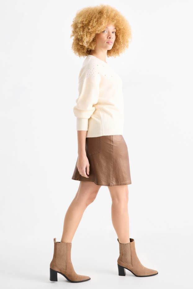 Damen - Minirock - glänzend - havanna