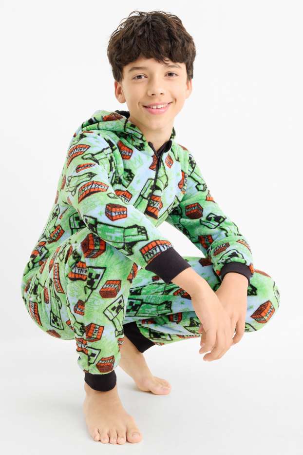 Děti - chlapci - Minecraft - fleecový overal - světle zelená
