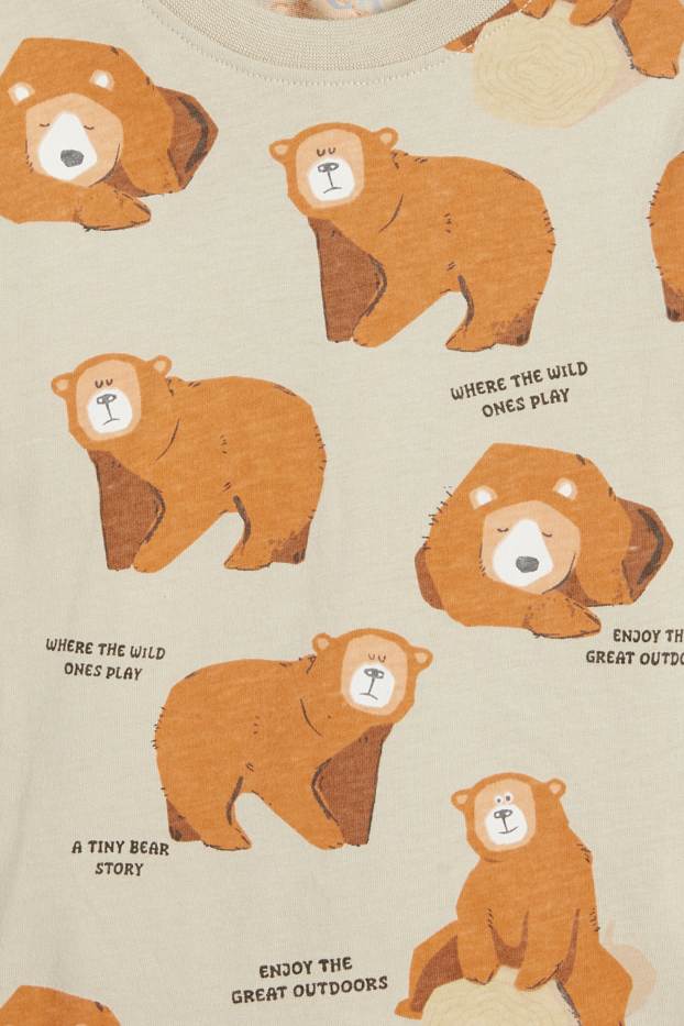 Kinderen: jongens - Set van 5 - beer en bigfoot - longsleeve - licht beige