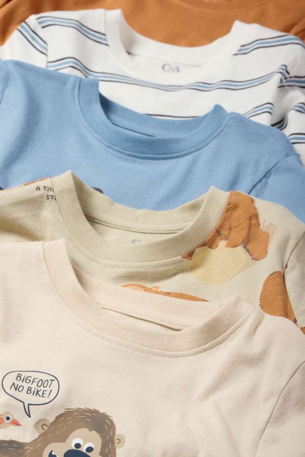 Kinderen: jongens - Set van 5 - beer en bigfoot - longsleeve - licht beige