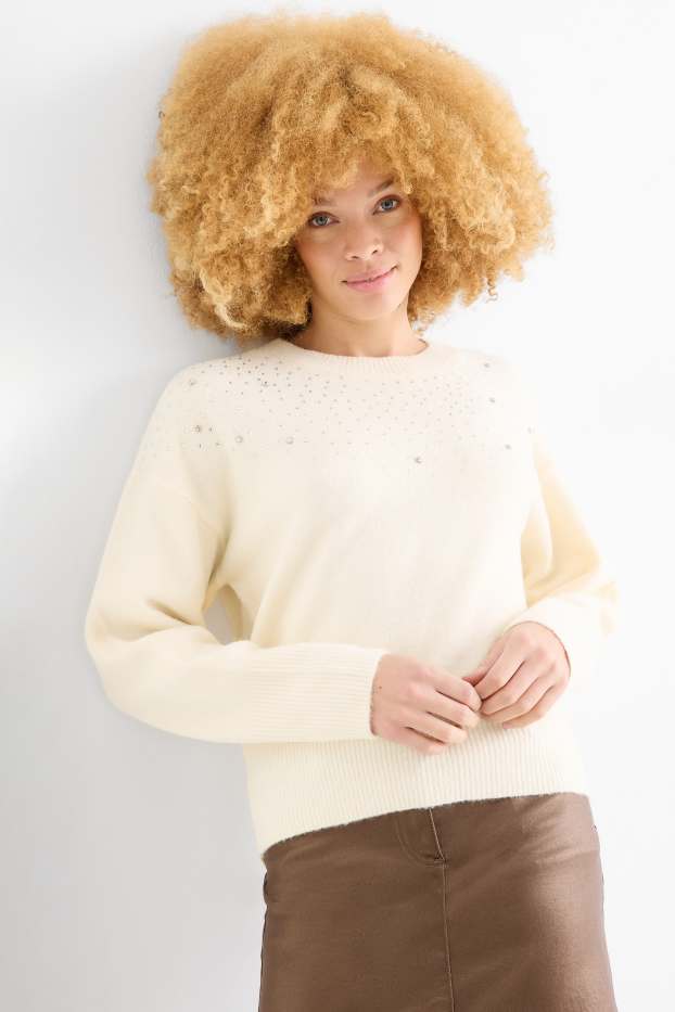 Donna - Maglione con strass - beige chiaro
