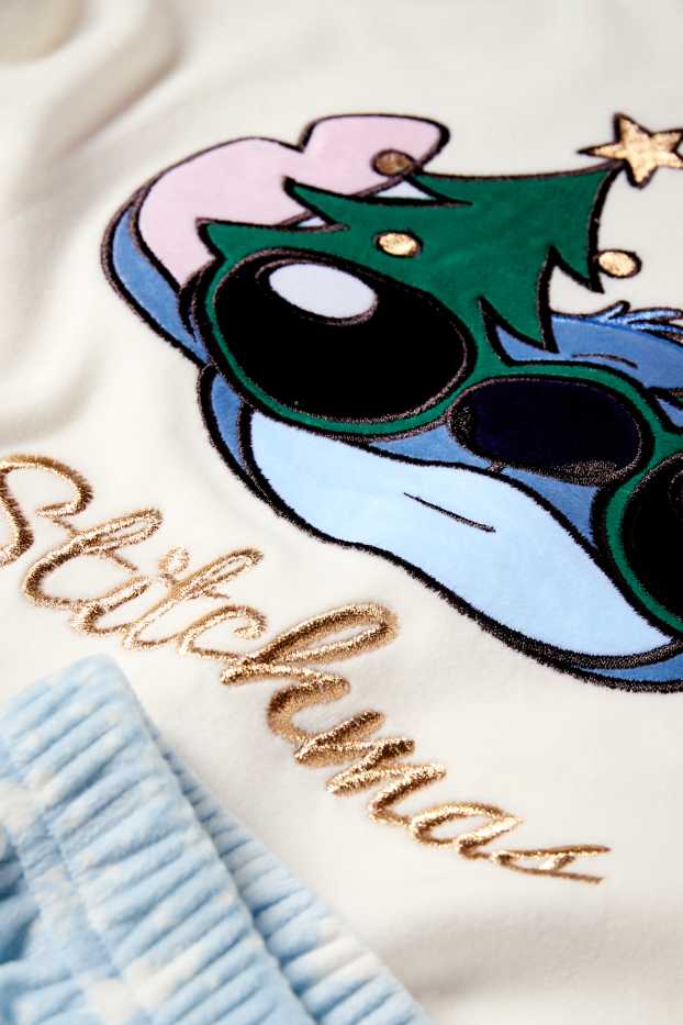 Kinderen: meisjes - Lilo & Stitch - set - kerstpyjama en slaapmasker - wit / lichtblauw