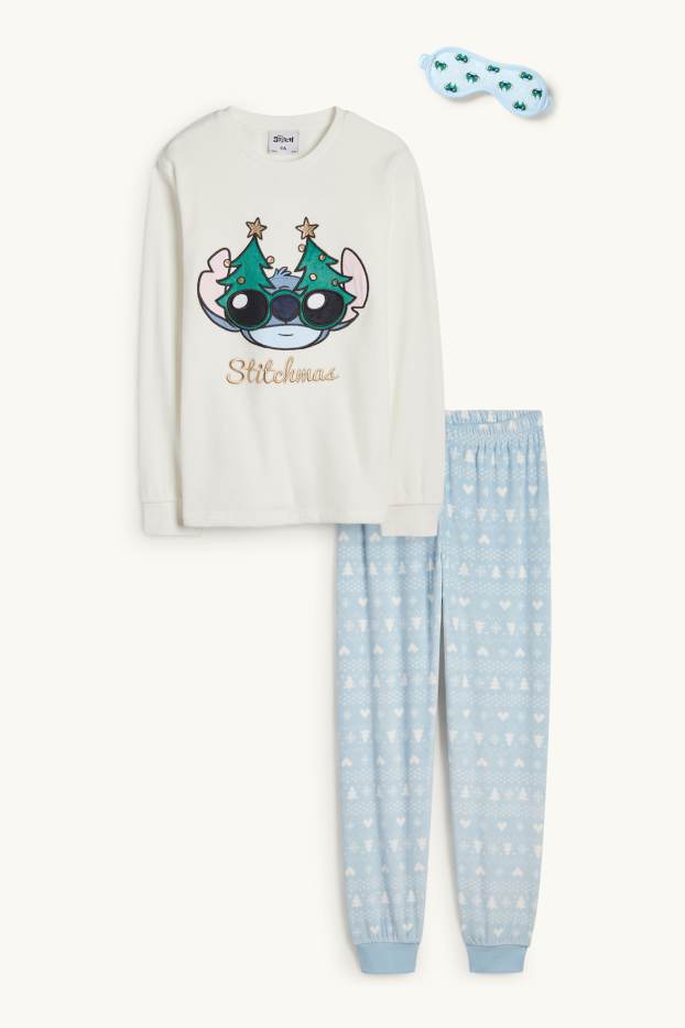 Kinderen: meisjes - Lilo & Stitch - set - kerstpyjama en slaapmasker - wit / lichtblauw