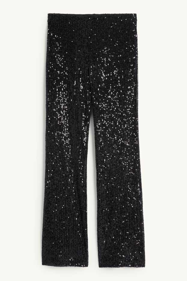 Women - Sequin trousers - high waist - flared - black