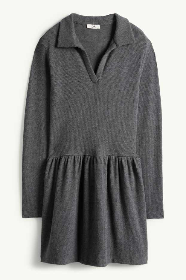 Women - A-line dress - ribbed - dark gray