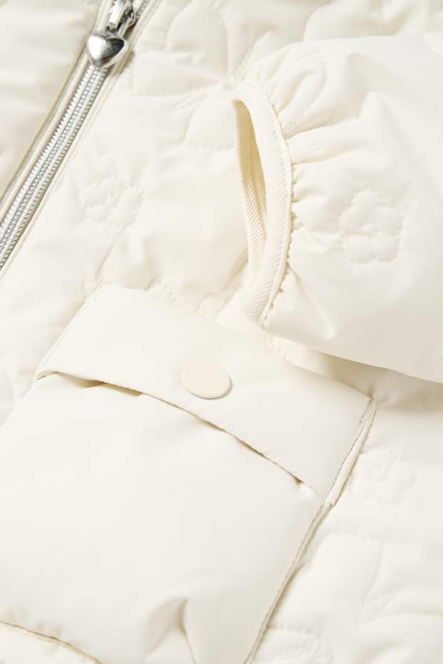 Copii - Fete - Fluture - jachetă matlasată cu glugă - rezistentă la apă - alb-crem