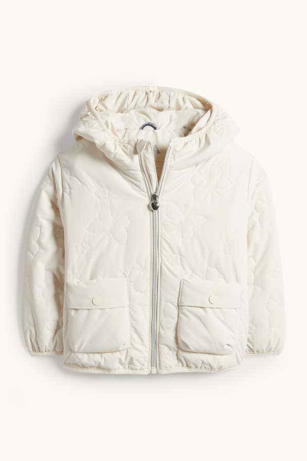 Copii - Fete - Fluture - jachetă matlasată cu glugă - rezistentă la apă - alb-crem