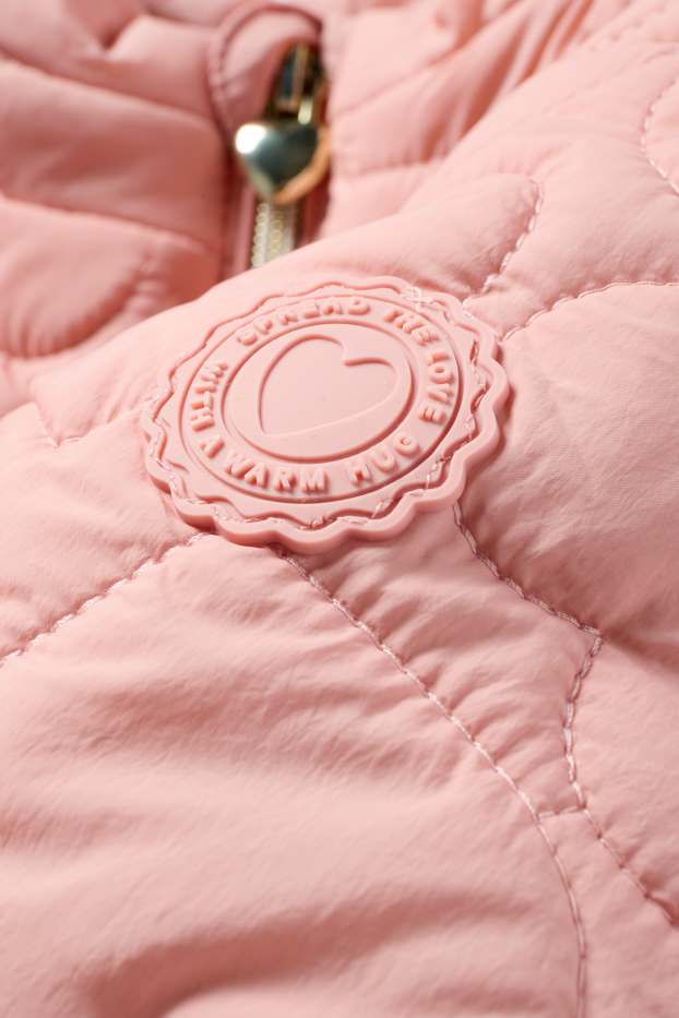 Kinder Mädchen - Herz - Steppjacke mit Kapuze - wasserabweisend - rosa