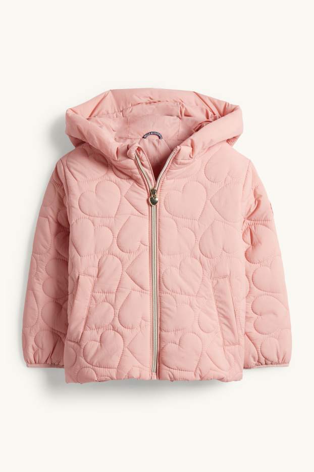 Kinder Mädchen - Herz - Steppjacke mit Kapuze - wasserabweisend - rosa