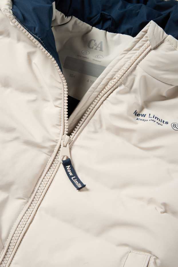 Copii - Băieți - Jachetă matlasată cu glugă - rezistentă la apă - gri deschis