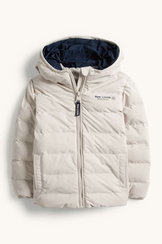 Copii - Băieți - Jachetă matlasată cu glugă - rezistentă la apă - gri deschis