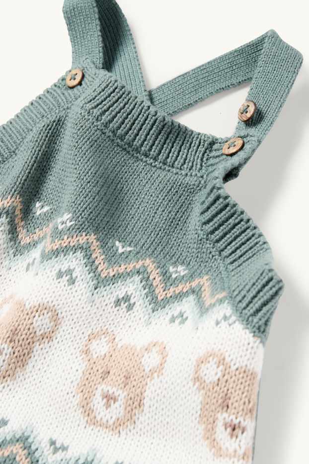 Unisexe - Ourson - salopette en maille pour bébé - vert foncé