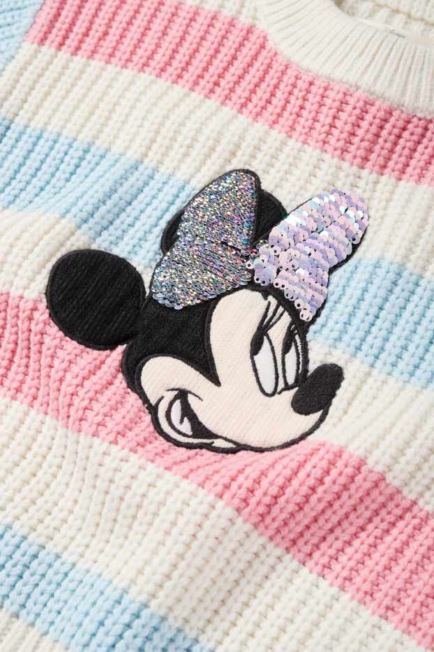 Copii - Fete - Minnie Mouse - pulover - reiat - aspect lucios - cu dungi - roz