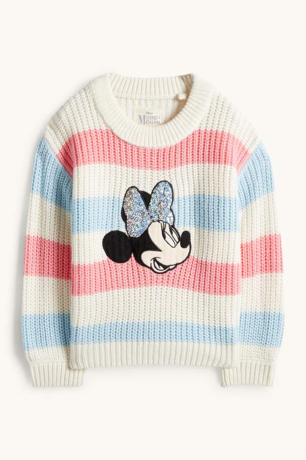 Copii - Fete - Minnie Mouse - pulover - reiat - aspect lucios - cu dungi - roz