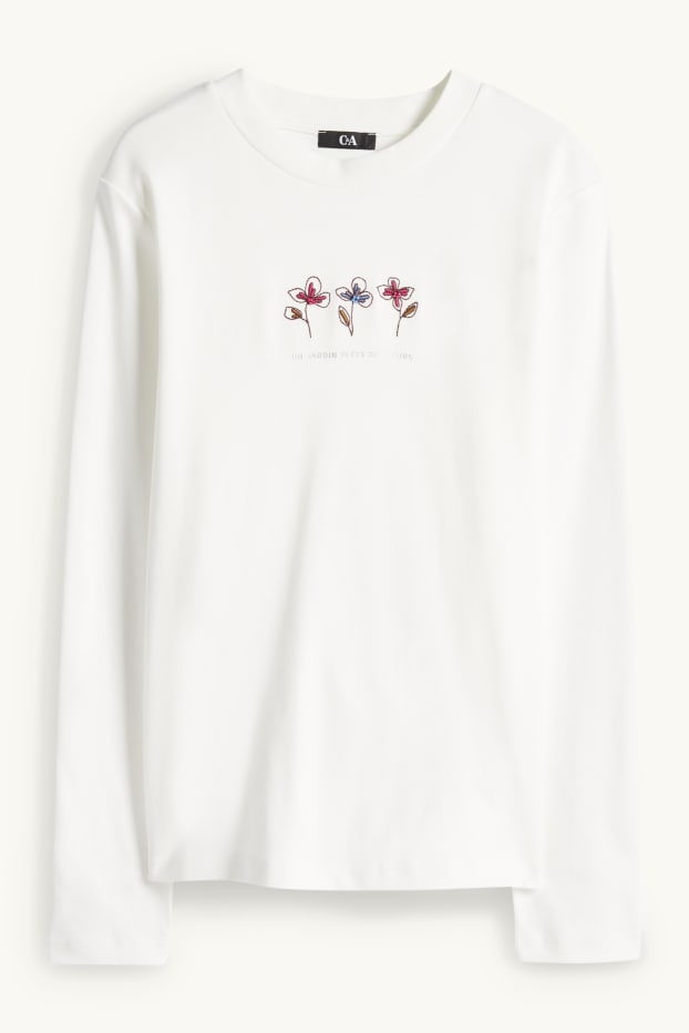 Femmes - Haut à manches longues - regular fit - blanc