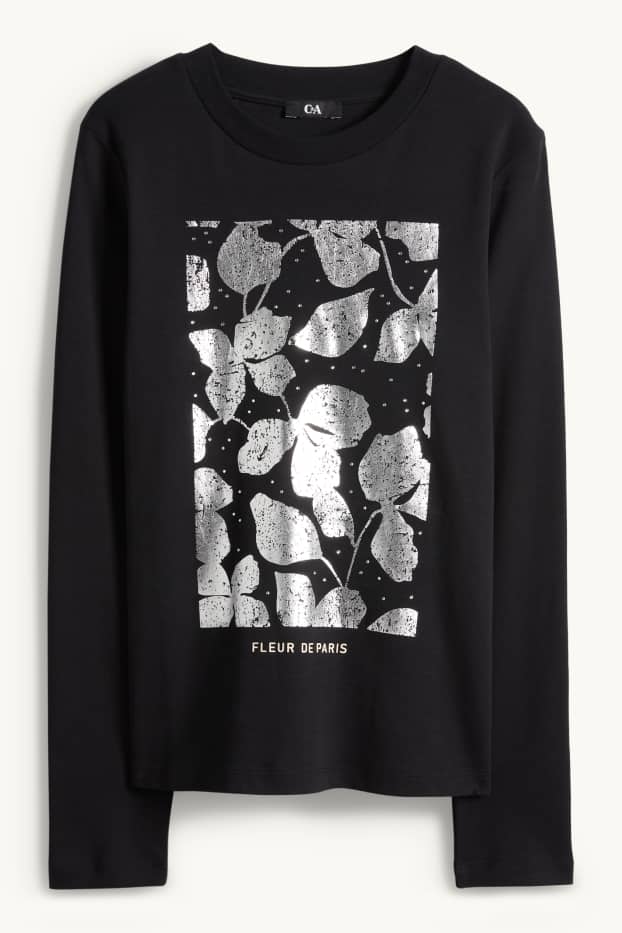 Donna - Maglia manica lunga con strass - regular fit - effetto brillante - nero