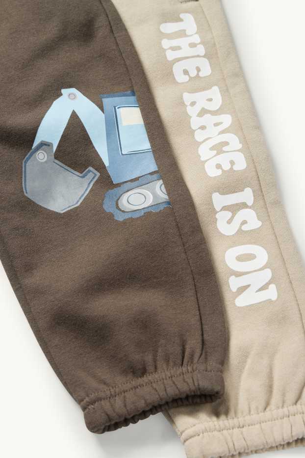 Bambini - Confezione da 2 - motivo ruspa - pantaloni sportivi - tortora