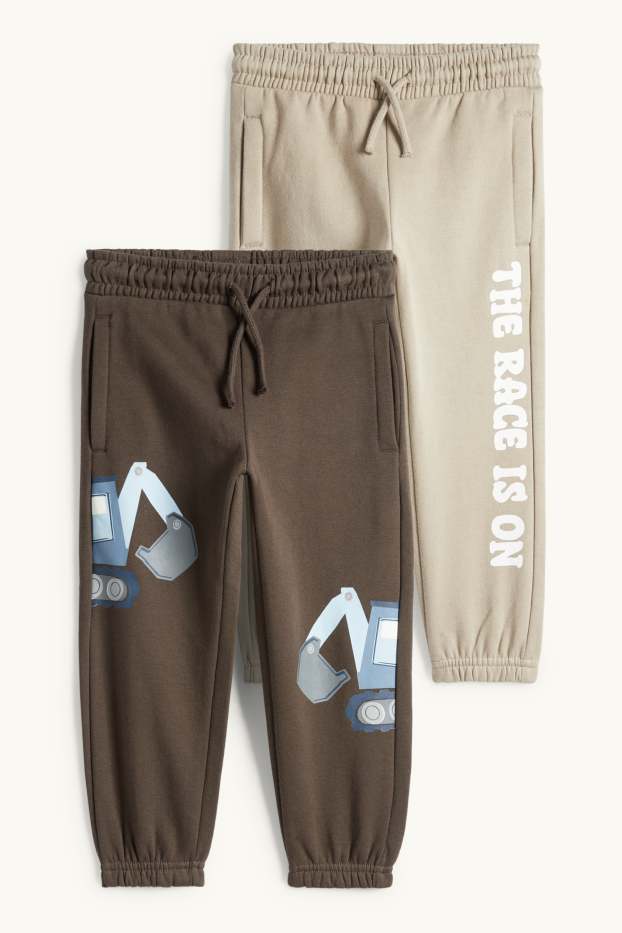 Bambini - Confezione da 2 - motivo ruspa - pantaloni sportivi - tortora