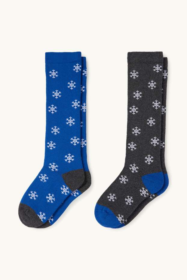 Nen - Paquet de 2 - flocs de neu - mitjons d’esquí fins al genoll estampats - blau