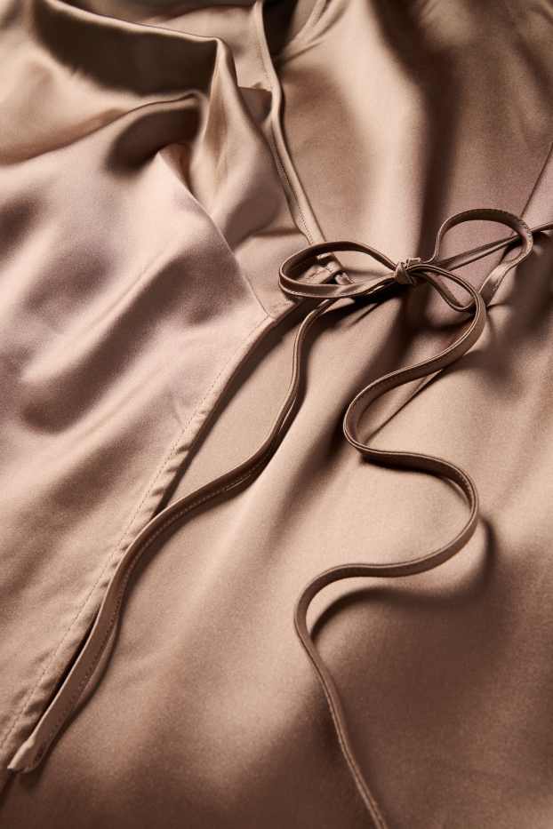 Damen - Satin-Wickelbluse - braun