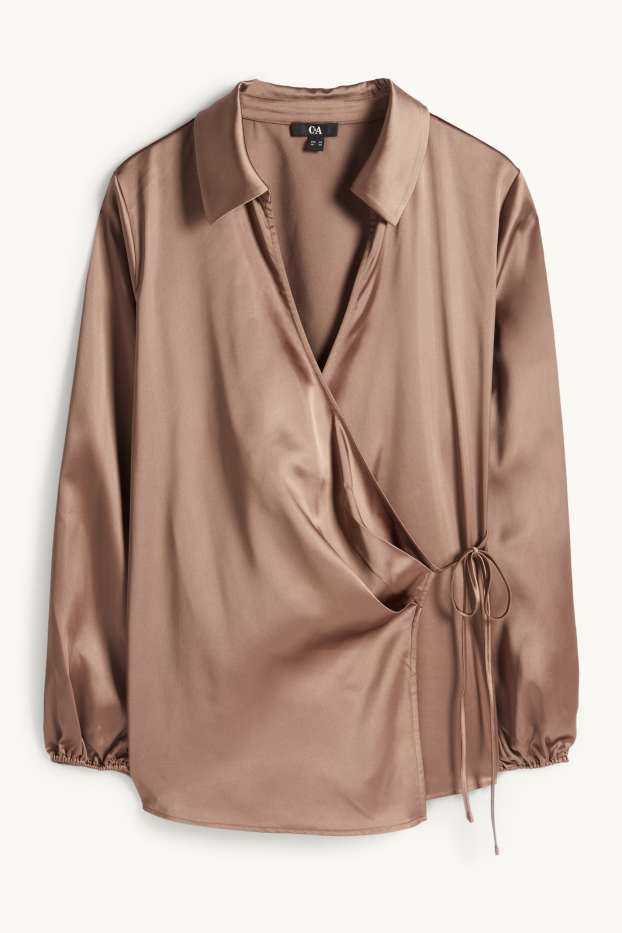 Damen - Satin-Wickelbluse - braun