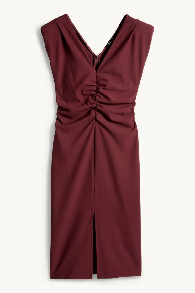 Damen - Kleid mit V-Ausschnitt - Straight Fit - bordeaux
