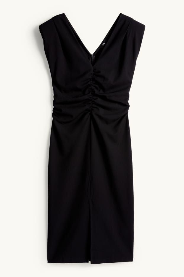 Damen - Kleid mit V-Ausschnitt - Straight Fit - schwarz