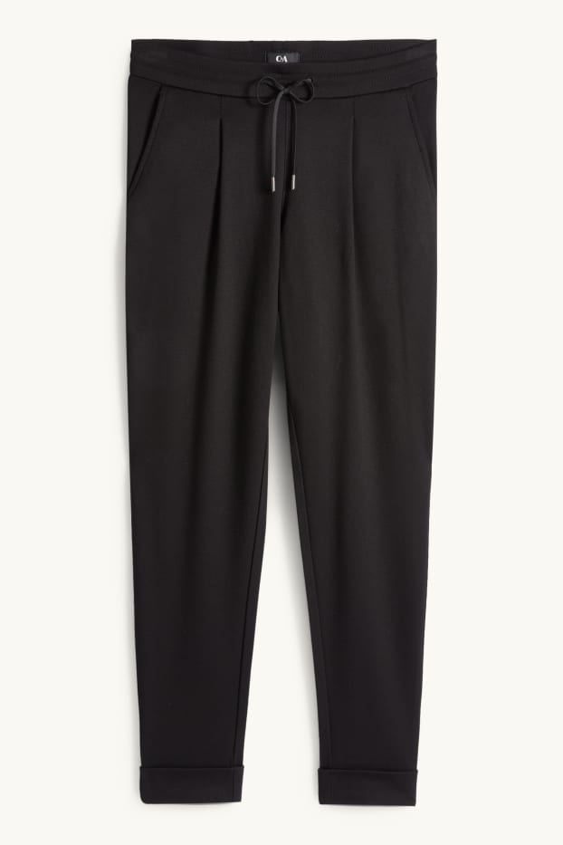 Femmes - Pantalon en jersey - mid waist - tapered fit - noir