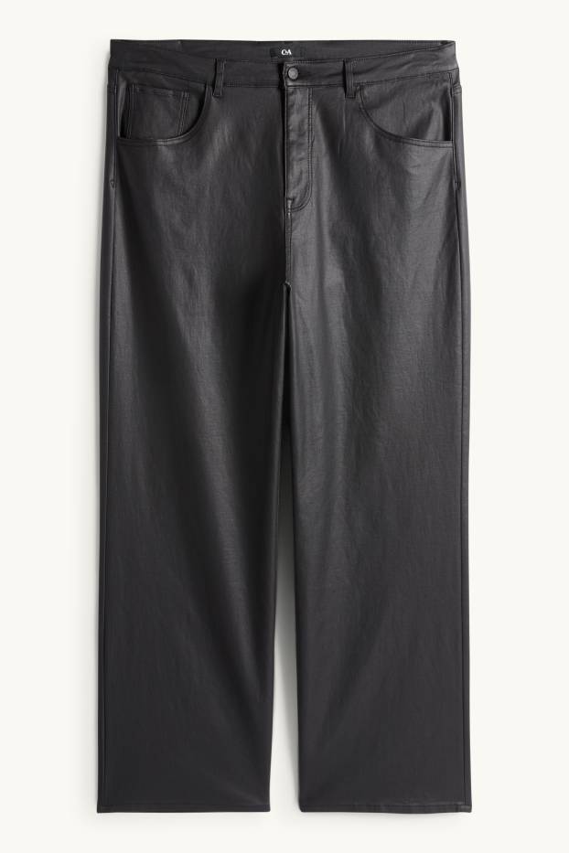 Damen - Stoffhose - High Waist - Wide Leg - schwarz
