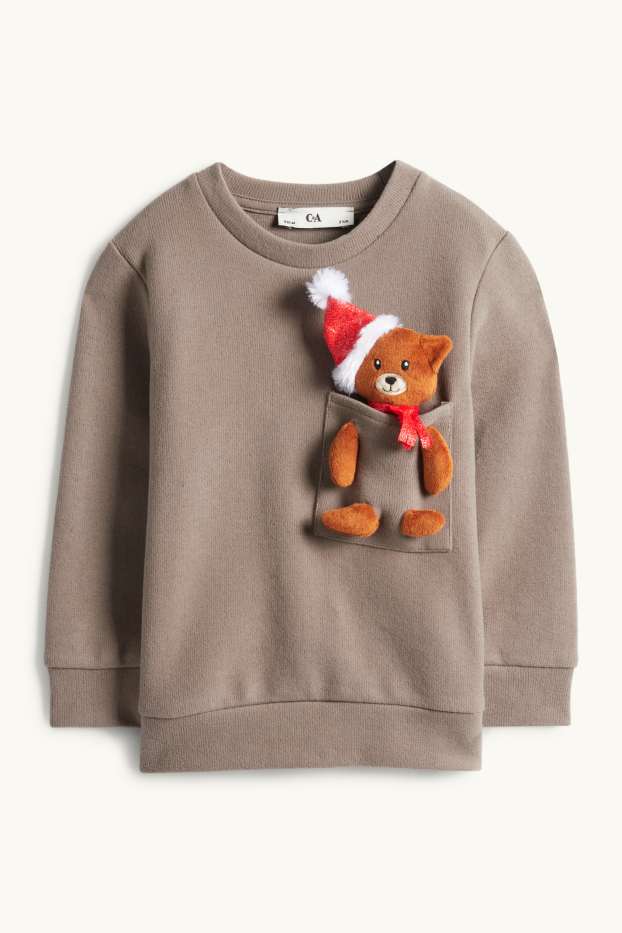 Bambini - Motivo orsacchiotto - felpa natalizia - tortora