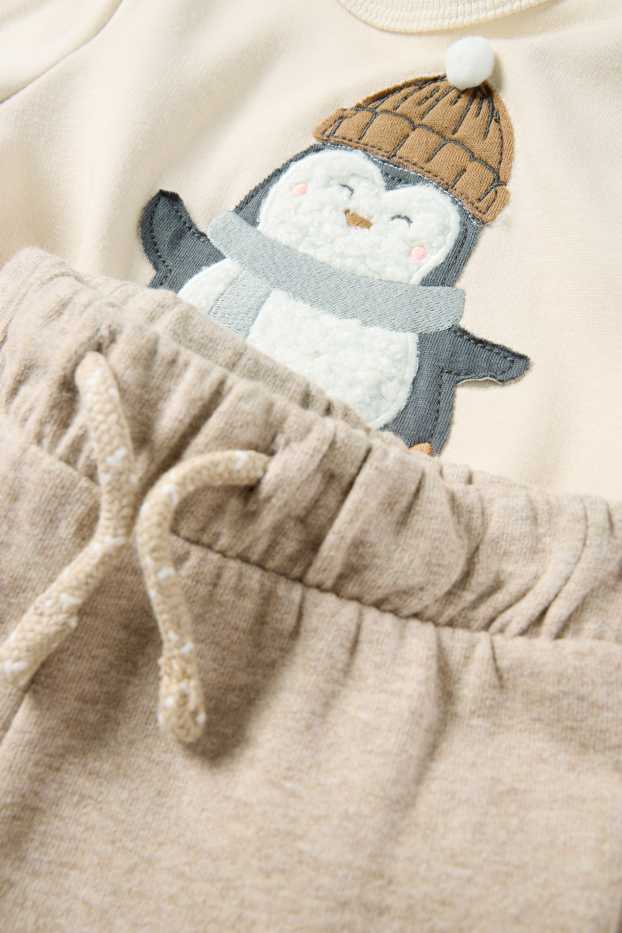 Bébés garçons - Pingouin - tenue pour bébé - doublé en peluche - 2 pièces - beige clair