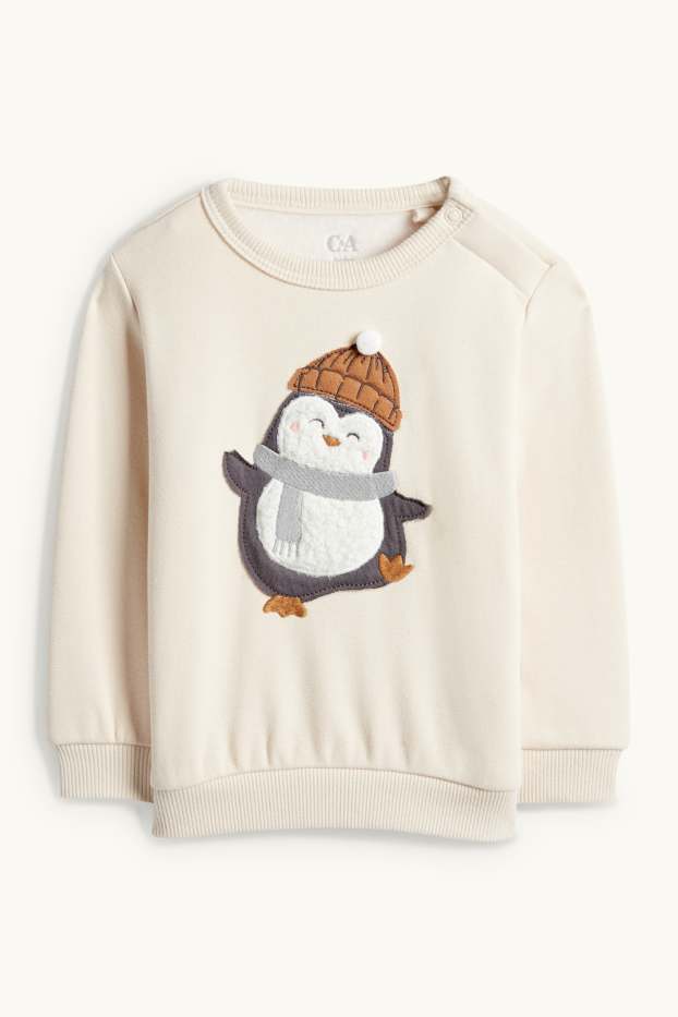 Bébés garçons - Pingouin - tenue pour bébé - doublé en peluche - 2 pièces - beige clair