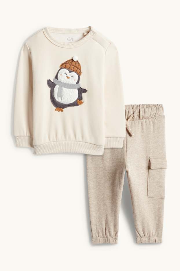 Bébés garçons - Pingouin - tenue pour bébé - doublé en peluche - 2 pièces - beige clair