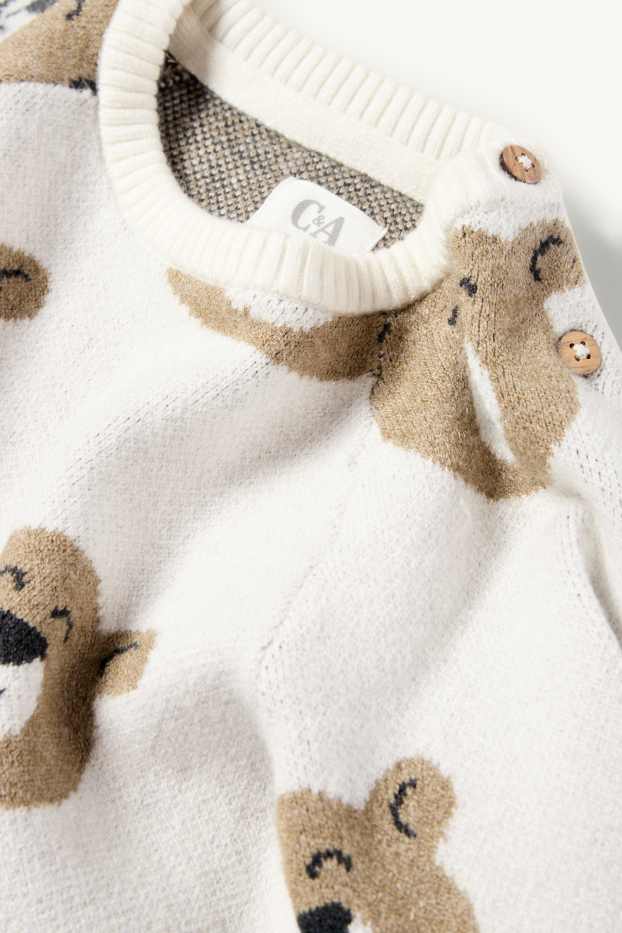 Bébés garçons - Ourson - ensemble - pull et bonnet - deux pièces - blanc crème