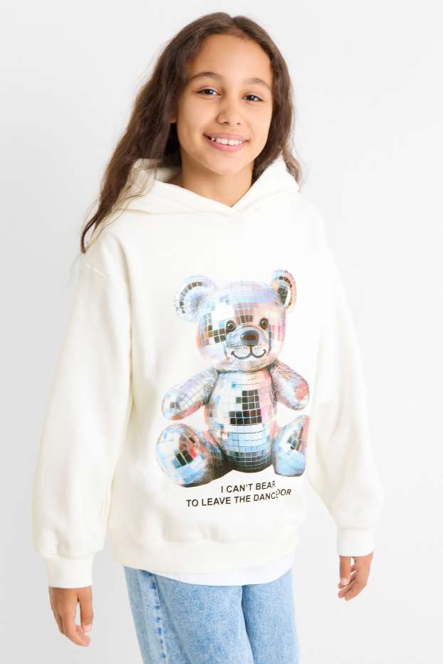 Children Girls - Teddy bear - hoodie - white