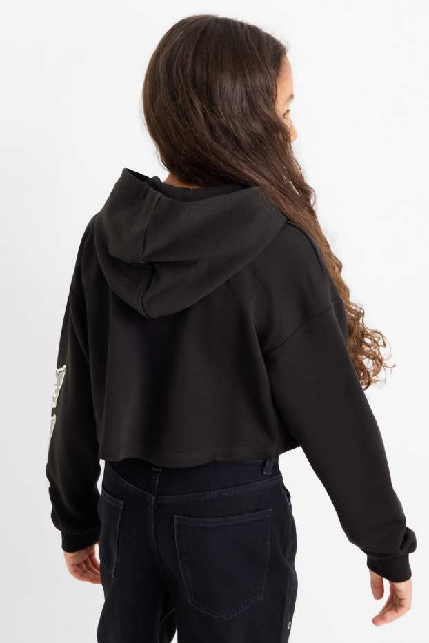 Enfants filles - Kuromi - ensemble - sweat zippé à capuche et haut - 2 pièces - noir / blanc