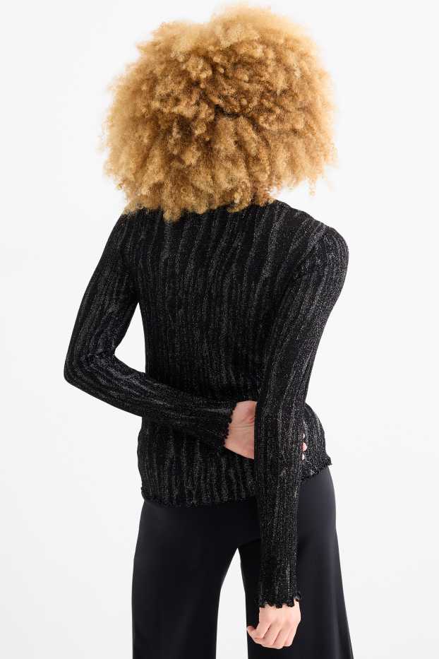 Dona - Samarreta de màniga llarga - regular fit - acanalada - negre