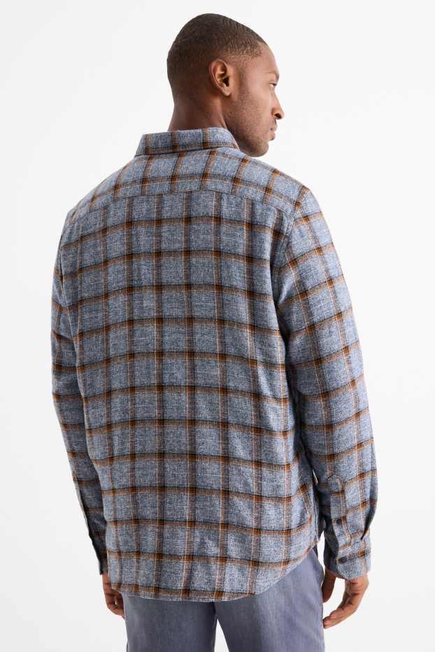 Hommes - Chemise - regular fit - col kent - à carreaux - bleu foncé