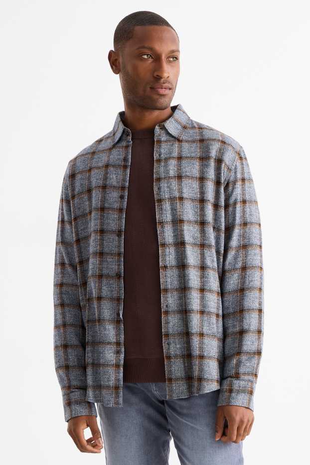 Hommes - Chemise - regular fit - col kent - à carreaux - bleu foncé